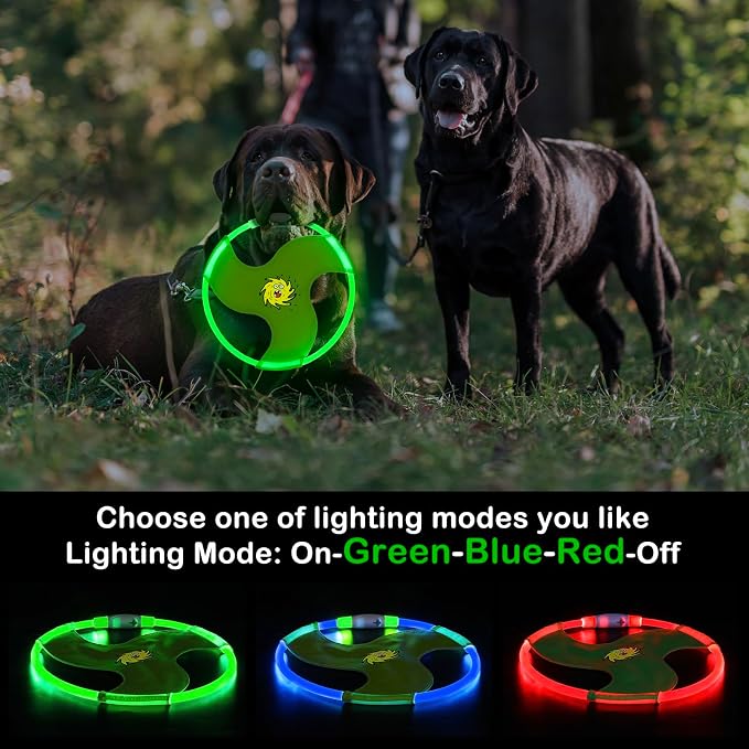 Dog Flying Disc Flyer Dog Toys, Glow in The Dark Nylon Dog Toy with 3 Light Models, Floating Dog Ring Toys for Physical Exercise, Pet Training Throwing Playing
