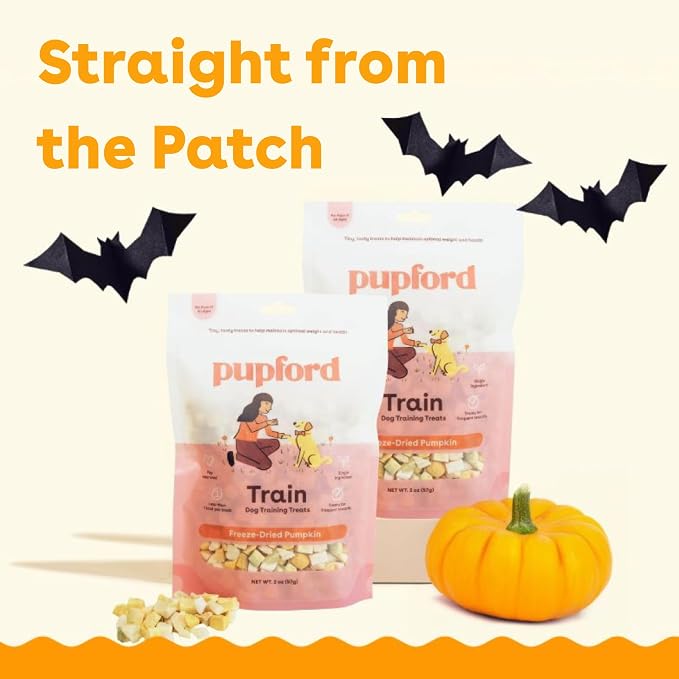 Pupford Freeze Dried Training Treats for Dogs & Puppies (Pumpkin, 2 oz) | 225+ treats per bag, Ultra low-calorie, Only 1 ingredient, All breed sizes, Mess free and bite sized, Trainer recommended