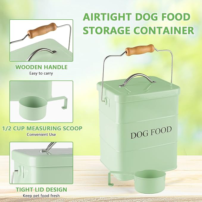Metal Dog Food Storage Container 5~6Lbs Dog Treats Container Pet Food Storage Tin Portable Dog Food Treats Canister with Airtight Lid/Scoop-Farmhouse Style-Keep Kibble Fresh