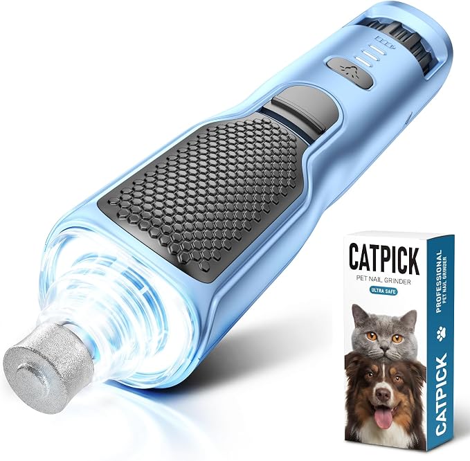 7-Speed Dog & Cat Nail Grinder with Light - Ring LED Safe to Avoid Overcut, Quiet Low Vibration & Powerful Fast, Cordless Rechargeable Toenail Trimmer for Small & Large Puppy & Breeds Paws(Blue)