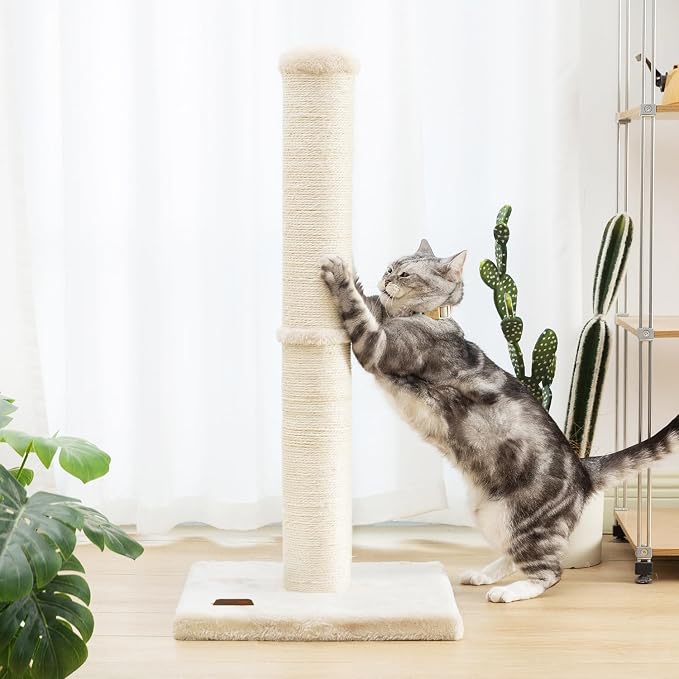 Karolpar 34inch Cat Scratching Post with Natural Sisal Rope 4.3Inch Large Diameter Scratcher Post Tree for Indoor Cats Beige