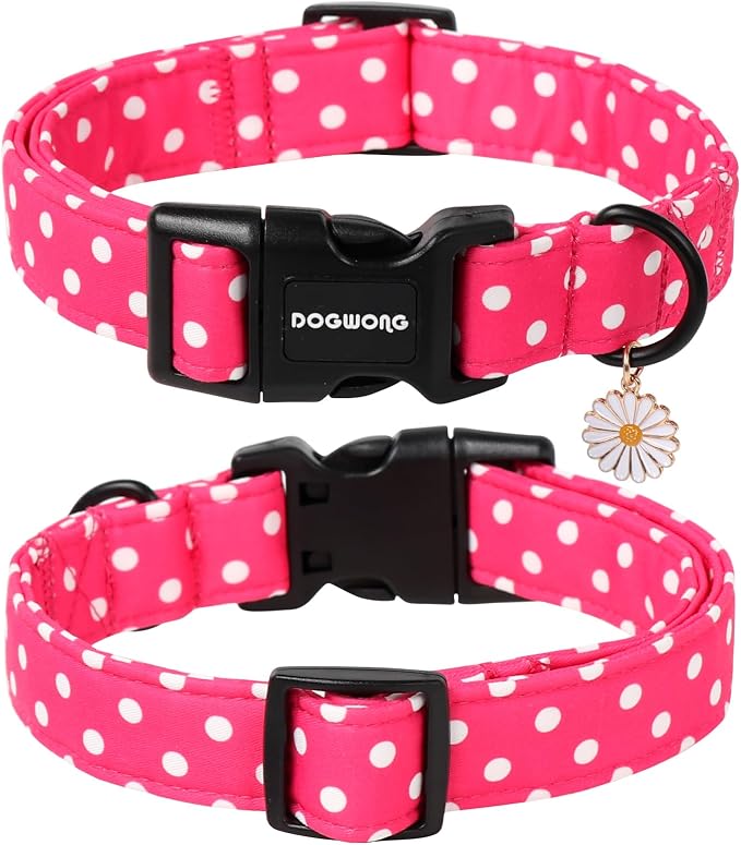 DOGWONG Pink Girl Dog Collar, Cute Pink Female Dog Collars, Adjustable Cute Pet Collars Girl Design Dog Collar for Small Medium Large Dogs,L