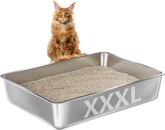 Stainless Steel Litter Box XXXL,6" Cat Litter Box Easy to Clean, XLarge Metal Litters Boxes No Smell for Large/Multiple Cats