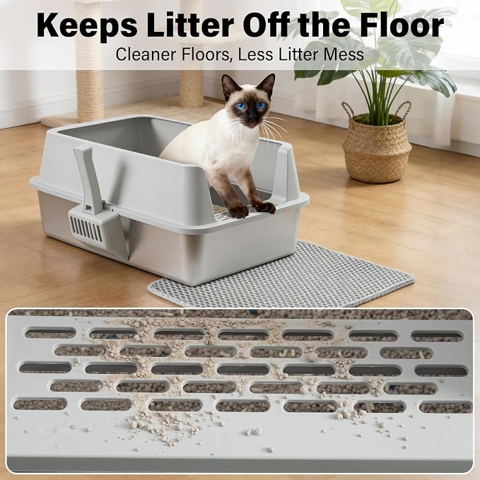Stainless Steel Litter Box with Lid L to XL, XLarge Metal Litter Box for Big Cats, High-Sided Cat Litter Boxes for Anti Urine Splash, Odor Control,Easy to Clean, Includes Scoop and Mat
