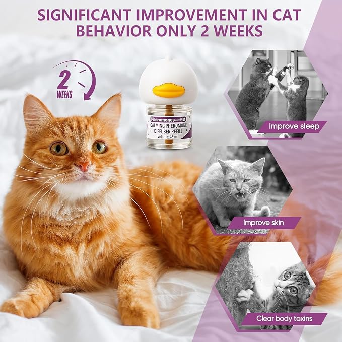 Cat Pheromones Calming Diffuser, Cat Calming Plug In Pheromone Diffuser Starter Kit with 2 Diffusers + 4 Refills - Relieve Anxiety, 120 Days Starter Kit Long-Lasting Stress Relief for Cats (Purple)