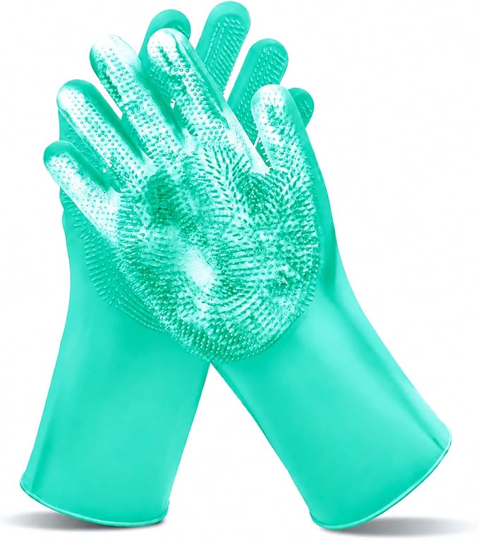 Pet Grooming Gloves—Dog Washing Gloves with High-Density Teeth, Dog Bath Scrubber with Enhanced Five Finger Design, Silicone Gloves for Dogs and Cats Bathing, Massage (Turquoise)