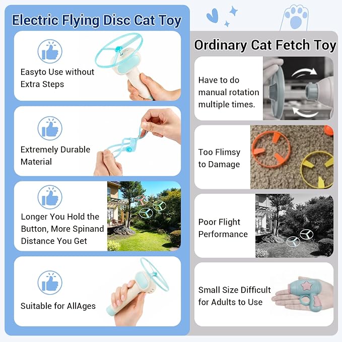 Flying Disc Launcher Cat Toy, Rechargeable Large Capacity & Up to 20m Range | Interactive Cat Fetch Hunting Tracking Toy with 5 Soft & Flexible Discs, Flying Disc Toy for Indoor Bored Kitten & Adult Cat
