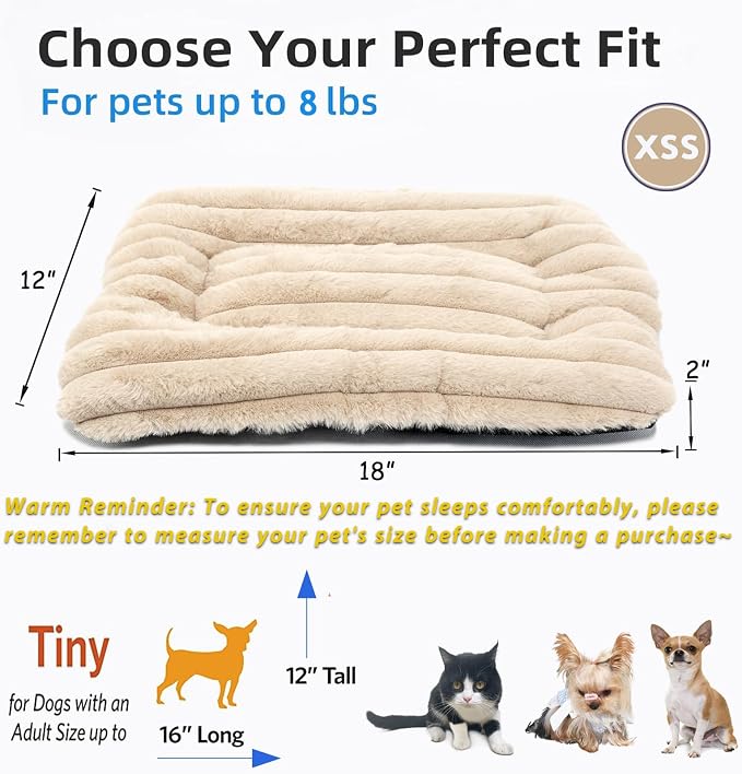 Puppy Bed for Crate or Cage 18 x 12 Inch fits Tiny Dogs, Fluffy Comfy Flat Cat Beds for Indoor Cats Washable, Extra Small Dog Bed Cat Carrier Pad Ultra Soft Kennel Mat for Pet Sleeping Cushion, Beige