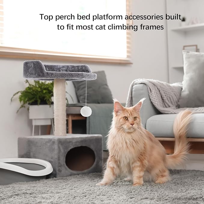 Dansydaisy 2 Pcs 13.39 Inches Semi Edged Cat Tree Replacement Parts Cat Tree Tower Accessories with Hanging Elastic Strings Pom Pom Toys and M8 Screw for Platform Perch Shelves(Gray)