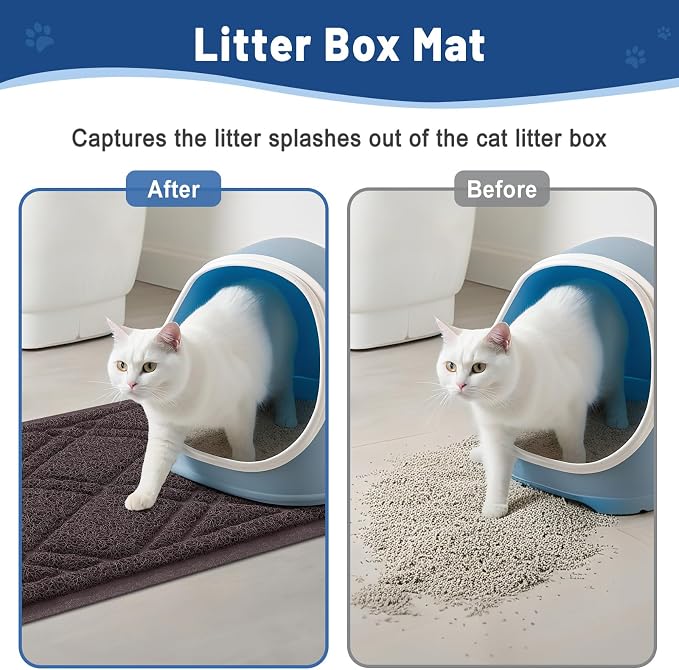 Smiry Cat Litter Box Mat 30x17, Non-Slip Water Resistant Litter Trapping Mat, Easy Clean Less Waste and Urine-Locking Cat Carpet for Indoor, Brown