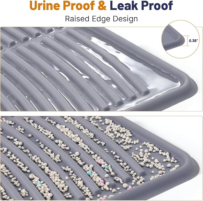 Cat Litter Mat, XL 46x35in Waterproof Silicone Litter Box Mat, Grey | XXL Cat Mat Fits 2-4 Litter Boxes, Litter Trapping Mat with Raised Edges & Textured Surface, Non-Slip Bottom, Easy Clean