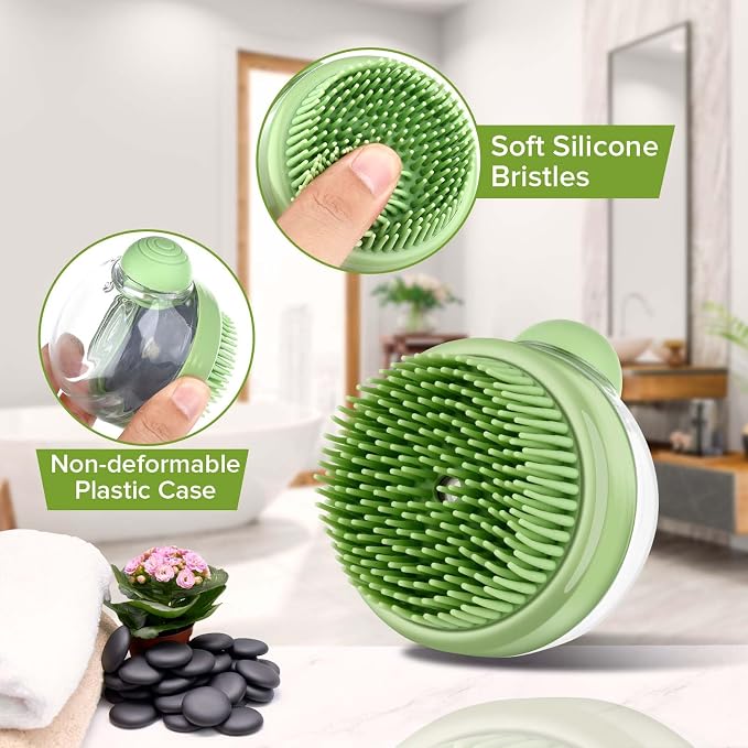 2Pack Dog Bath Brush Dog Scrubber for Bath, Dog Bath Shampoo Dispenser Brush Pet Bath Massage Shower Soap Brush Soft Silicone for Short & Long Haired Dogs and Cats Washing, Juquline