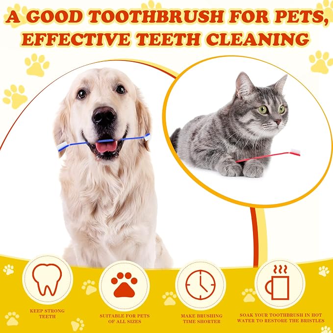 Nuenen 150 Pcs Dog Toothbrush Bulk Dual Headed Dental Soft Convenient Long Handle Puppy Toothbrush Individual Packaged for Cleaning Small to Large Dogs Cats Pets