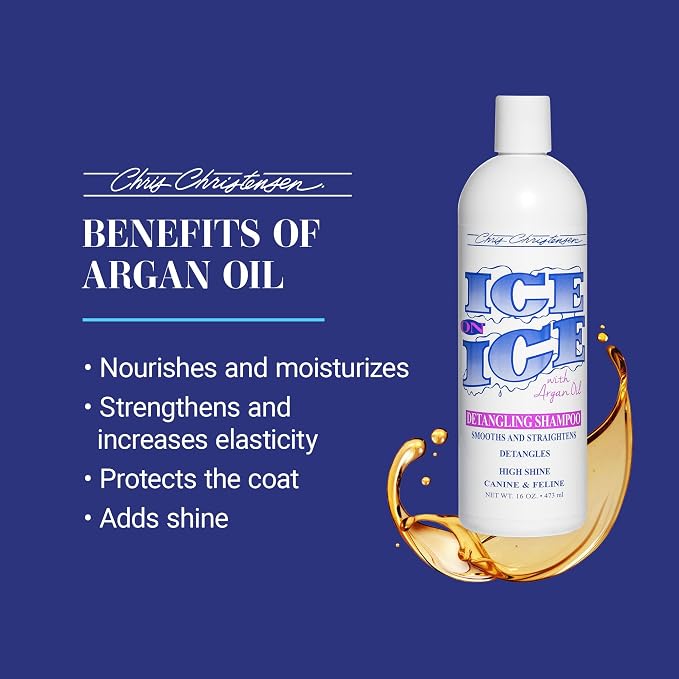 Chris Christensen Ice on Ice Strengthening Dog Shampoo, Groom Like Professional, Revives Dry, Damaged Coats & Strands, All Coat Types Made in USA 16oz