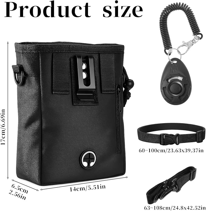 Dog Treat Pouch with Pet Training Clicker, Dog Puppy Training Treat Bag Poop Bag Dispenser Easily Carrying Kibble Snacks Pet Toys for Travel or Outdoor Use