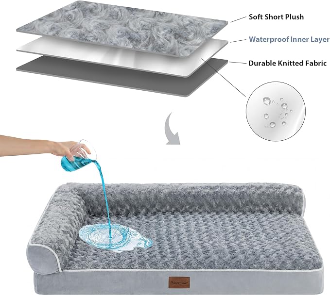 BFPETHOME Orthopedic Washable Dog Bed, Sleeping Couch for Large Senior Dogs | Deluxe Plush Rose Velvet Washable Cover, Egg Crate Foam Support, Waterproof Lining, Non-Slip Bottom, Senior Dogs