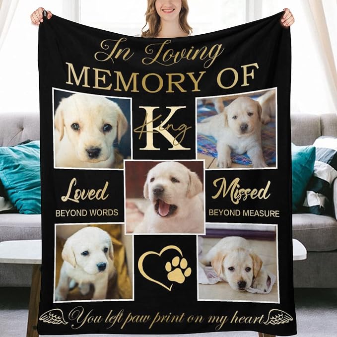 Custom Memorial Blankets for Loss of Pet Dog Cat | Personalized Dog Blankets with Photo Name | in Loving Memory Blanket | Sympathy Blanket | Customized Memorial Blanket Gifts for Dog Lover 50"x60"