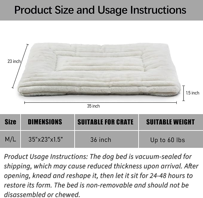 36 Inch Dog Crate Bed for Medium to Large Size Dogs,Ultra Soft Dog Pad for Crate or Cage Washable & Anti-Slip Kennel Pad for Pets Cozy Sleeping Mat,Fluffy Comfy Pet Mattress Cushion(35" x 23", Cream)