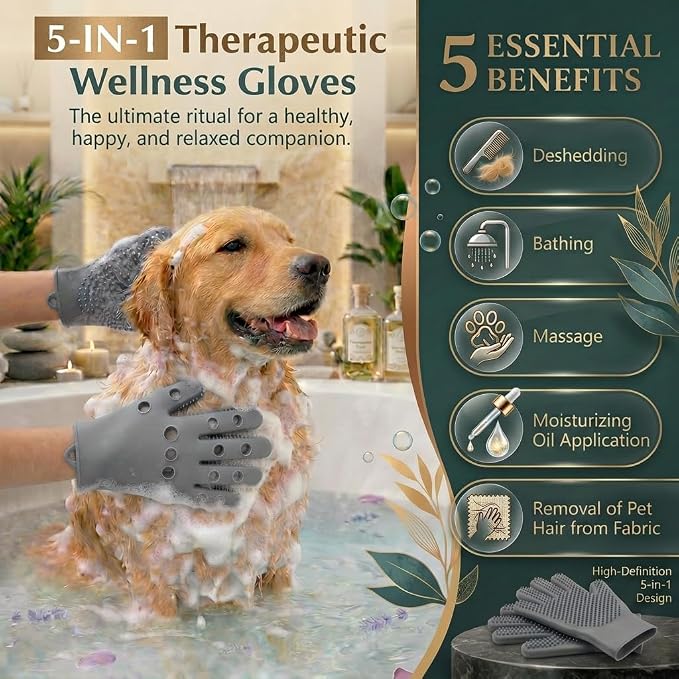 Pet Grooming Gloves for Cats & Dogs – Silicone Hair Removal Glove for Bathing, Shedding & Massage – Gentle Mitt for Long & Short Hair Pets with Drainage System