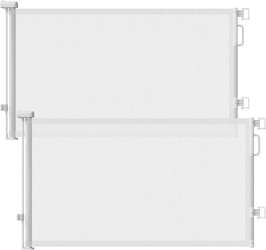 2Pack Retractable Baby Gates for Stairs, 58" Extra Wide Mesh Dog Gate for Doorways, Child Gate for Toddler Pet, Indoor and Outdoor Use, Easy Install, 34" Height, White