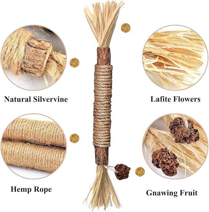 Cat Chew Toy Silvervine Sticks for Cats, Cat Toy Catnip Rope Toys for Kitten Dental Care Safe Teeth Cleaning Toy for Indoor Cats Kitty Kicker Toy Interactive Catnip Kitty Toys for All Breeds Cat