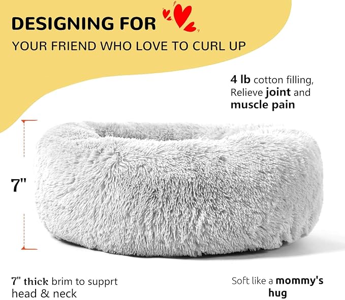 HACHIKITTY Calming Donut Cuddler Dog Bed, Indoor Puppy Beds for Large Dogs, XLarge 36''