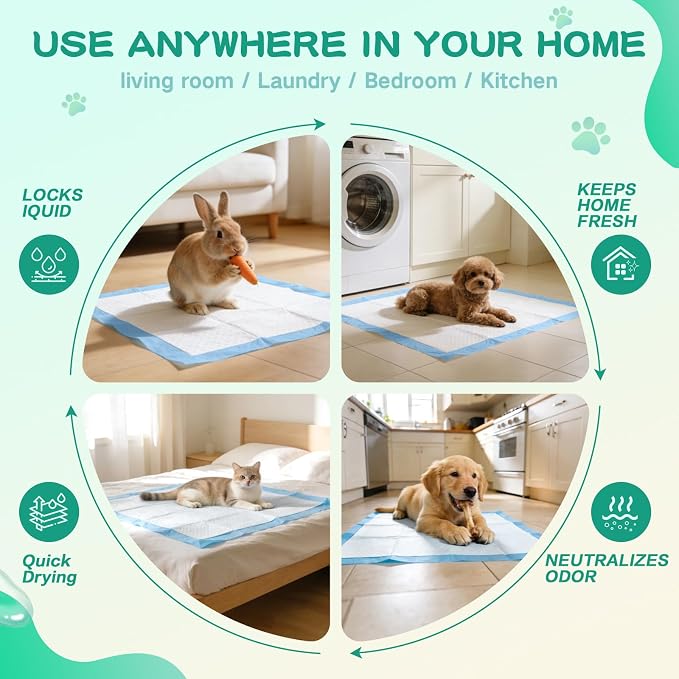 23inx35in Diaper Pee Pads for Dogs, Extra Large Disposable Training Pads 40 pc Plus 100pcs Gloves,Quick-Odor Control Training Pee Pads with 6-Layer Super Absorbency Leak-Proof Design