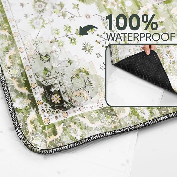 Cat Litter Mat Litter Trapping Mat, 24"x18" Waterproof Urine Proof Litter Box Mat Catcher Mat Non-Slip Washable for Kitty Kitten, Green