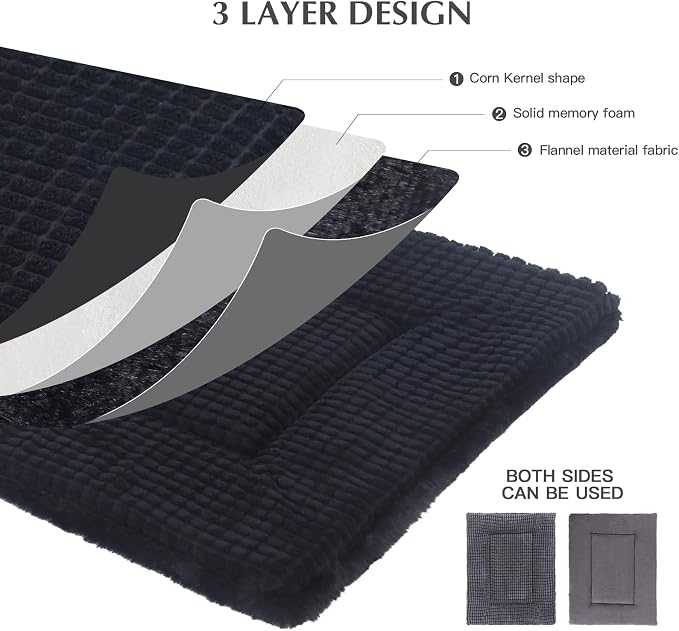 BVAGSS Reversible Dog Crate Pad, Memory Foam Pet Bed Mat, Soft Warm Machine Washable Sleeping Kennel Mattress for Small Medium Dogs XH079 (24''x18''x1.6'',Dark Grey)