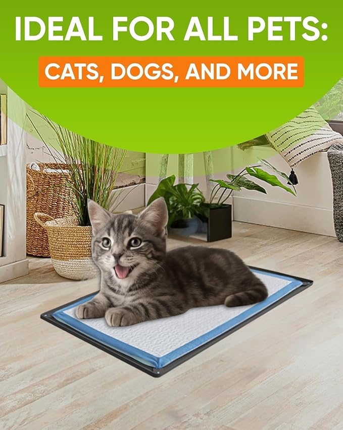 TidyFriend Puppy Pad Holder Tray Fits for 11.5” x 17” Pee Pads with Corner Lock Holes, Raised Edges, Non-Spill, Easy to Clean Silicone Puppy Potty Tray Holder, For Indoor Floor Protection (Grey)