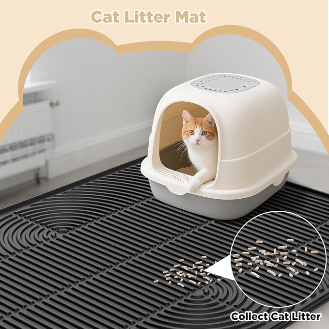 AMOK Cat Litter Mat, Extra Large Silicone Litter Box Mat 40" x 28", Waterproof Litter Trapping Mat for Cats, Durable and Easy to Clean, Black