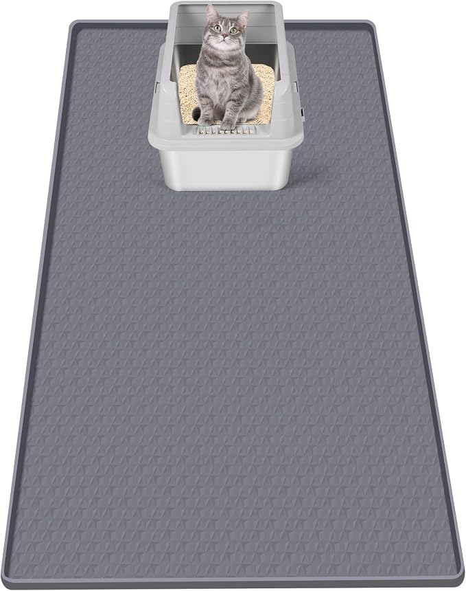 Cat Litter Mat for Litter Box 51"x25.6" Extra Large Silicone Mat,Light Grey | Waterproof Non-Slip Litter Box Mat with Raised Edges, Cat Litter Trapping Mat for Pet, Cat Litter Rug for Floor