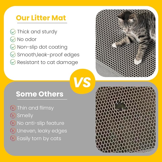 Cat Litter Mat, Upgrade Super Waterproof Back Layer Litter Box Mat, Non Slip, Durable, Soft on Paws Kitty Trapping Matt (30"x22", Gray)