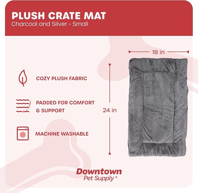 Downtown Pet Supply - Comfort Dog Crate Mat - Soft Fleece Nap Mat - Easy Maintenance, Machine Washable - Charcoal/Silver - 24 in x 18 in - Small Pet Bed