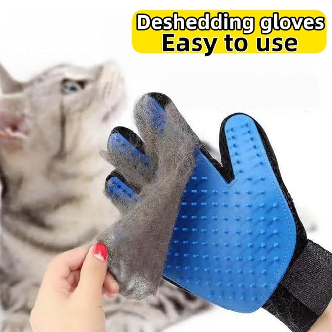 Pet Grooming Glove - Gentle Deshedding Brush Glove for Dogs & Cats, 2 Pack (Blue & Black), Efficient Pet Hair Remover Mitt, Soft Silicone Tips for Massage & Bathing
