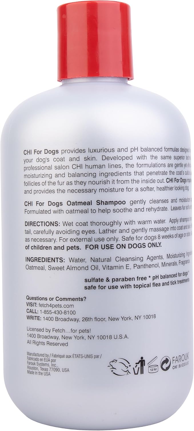CHI for Dogs Oatmeal Dog Shampoo, Gentle Formula, 16 Fl Oz Bottle | Oatmeal formula, soothing gentle wash, dry itchy skin and dander, puppies and adult dogs