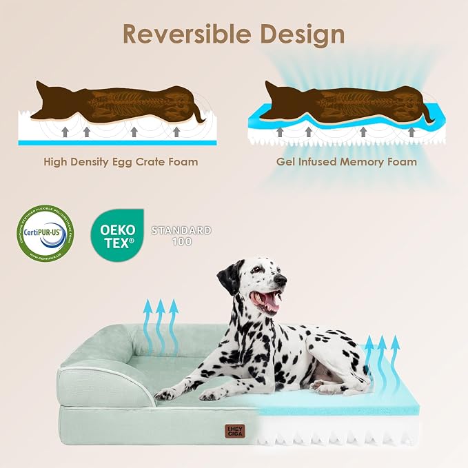 EHEYCIGA Orthopedic Dog Bed for Small Dogs, Waterproof Memory Foam Small Dog Beds with Sides, Non-Slip Bottom and Egg-Crate Foam Medium Pet Couch Bed with Washable Removable Cover, Sage Green