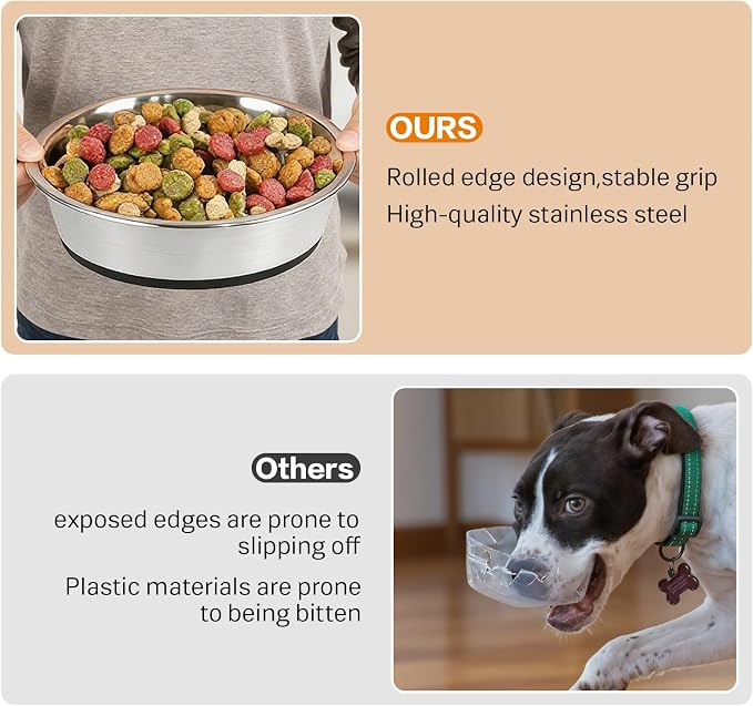 Stainless Steel Dog Bowls Set of 2, Extra Thick Metal Bowls, with Non-Slip Rubber Base Dog Bowl, BPA Free, Holds 8 Cups(59 fl oz), for Small Dogs, Black