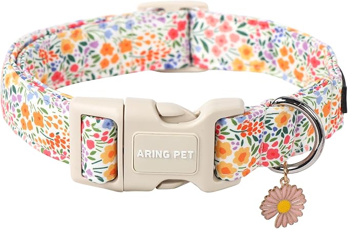 ARING PET Spring Summer Girl Dog Collar-Cute Dog Collars for Small Dogs, Adjustable Cotton Floral Pet Collars Puppy Collar for Small Medium Large Dogs