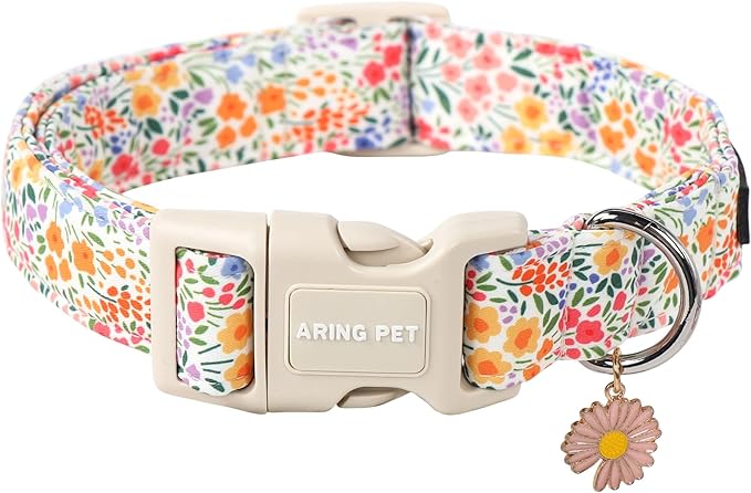 ARING PET Spring Summer Dog Collar-Cute Dog Collar for Small Dogs, Adjustable Cotton Floral Pet Collars Puppy Collar for Small Medium Large Dogs