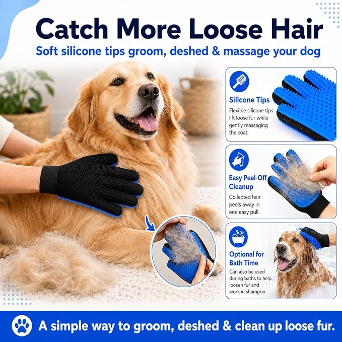 NVNAN 3 PCS Pet Hair Removal Glove and Pet Hair Remover | Groom pets and remove fur from clothes, bedding, car seats, and couches with reusable grooming and fabric gloves