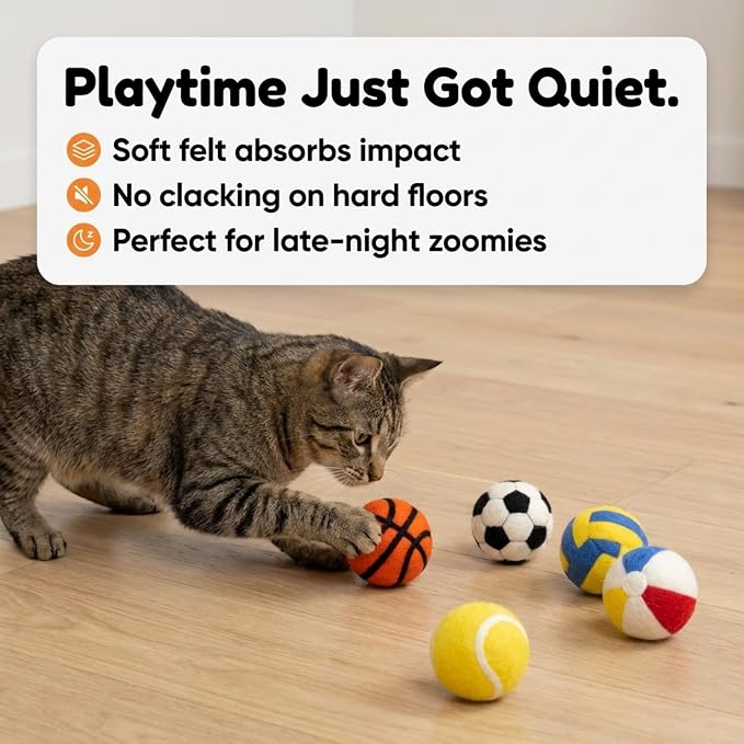 Glaciart One Wool Balls for Cats 5 Pack Sports Design, Felt Balls for Cats, Wool Cat Toys for Indoor Cats & Kittens, Handmade Natural Interactive Cat Toys for Play & Exercise