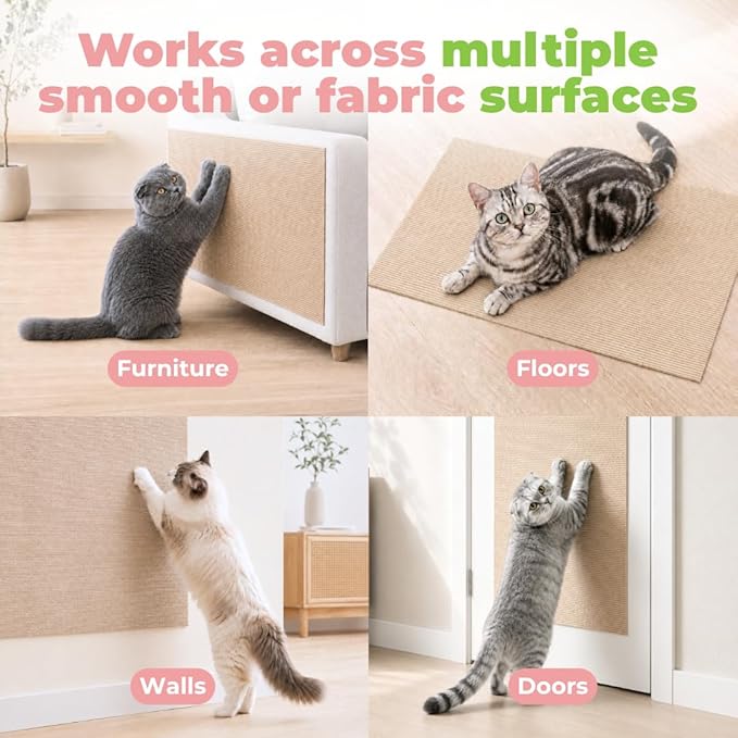 Best Pet Supplies Catify Cat Scratcher, Fun Interactive Scratchers, Posts, Poles, Claw Safe, Furniture Saver Indoor Play Support Natural Cat Behaviors Heavy Duty - Beige Mat - L: 39"