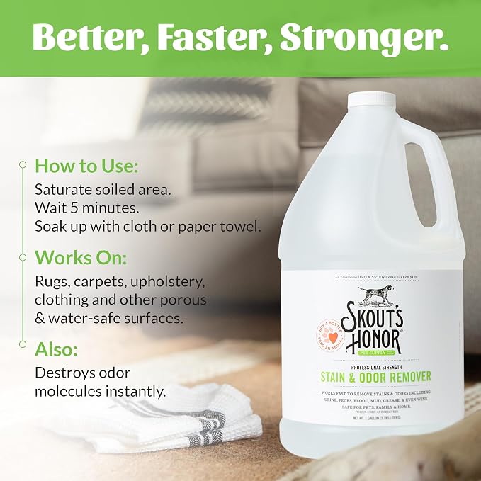 SKOUT'S HONOR Pet Stain and Odor Remover One Gallon Refill, 128 oz | Refill Professional-Strength Home and Carpet Cleaner for Dog Urine, Poop, Mud and Pet Messes