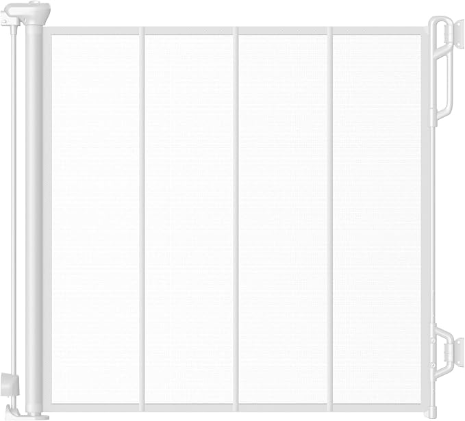 Spaceany Reinforced Retractable Baby Gate or Mesh Dog Gate,Easy to Use for Stairs, Doorways, Hallways, Indoor, Outdoor, Wide Pet Gate 33.5" Tall, Extends to 45" Wide, White