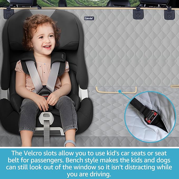 Lassie Truck Back Seat Cover for Dogs with Safety Belt, Truck Bench Seat Cover Compatible with Ford F-Series, F150 /Chevrolet Silverado 1500, Colorado/Ram 1500 Pick Up/GMC Sierra/Toyota Tundra and etc