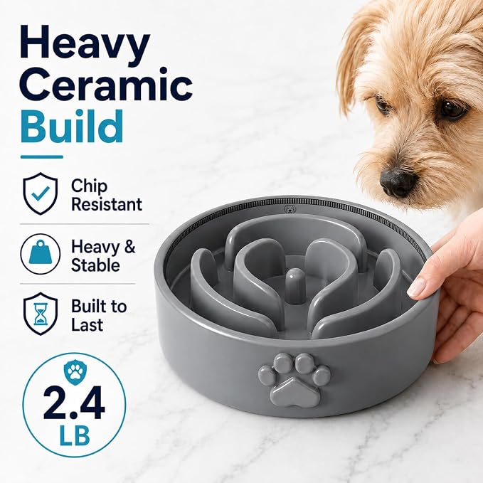 Slow Feeder Dog Bowls – 1.5-Cup Ceramic Dog Bowl Slow Feeder – Microwaveable Dog Slow Feeder for Small and Medium Dogs – Lead and BPA-Free Ceramic Pet Bowl – Pet Feeder for Fast Eaters
