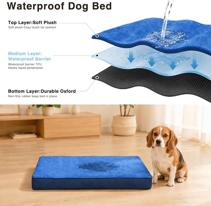 NUPIDA Waterproof Large Dog Bed for Crate with Washable Cover, 35x22, Navy | TPU Waterproof Layer, Easy Clean Cover, Soft Plush Surface, Durable Oxford fabric, Non-Slip Bottom, For Large Breeds ≤50lbs