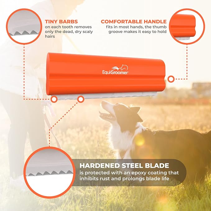 EquiGroomer 5-Inch Undercoat Deshedding Brush for Dogs & Cats, Orange | Best for dogs up to 100 lbs and cats of any size, short or long hair, stainless blade, no cutting or pulling