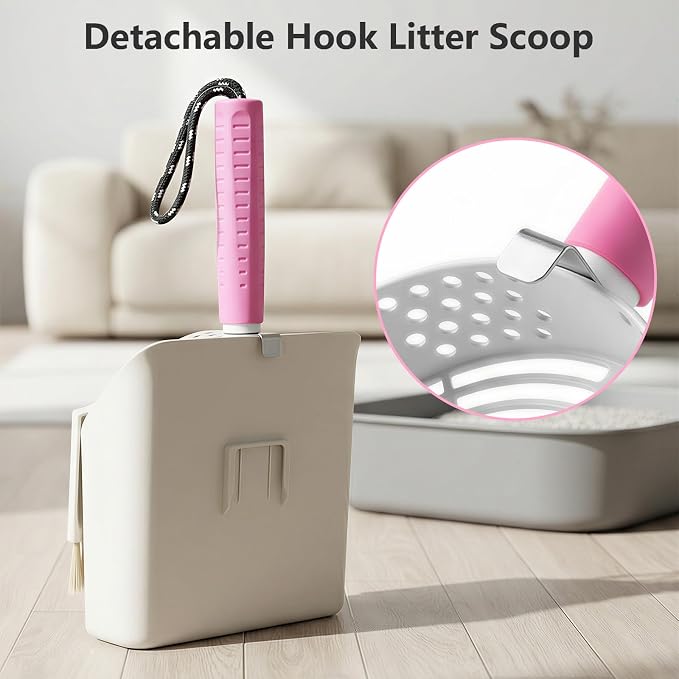 Cat Litter Scoop with Holder, 3 in 1 Metal Kitty Scooper, Heavy Duty Deep Litter Sifter with Dustpan & Mini Broom, Dual Coarse & Fine Grid, Quick Sift, Universal for All Cat Litter